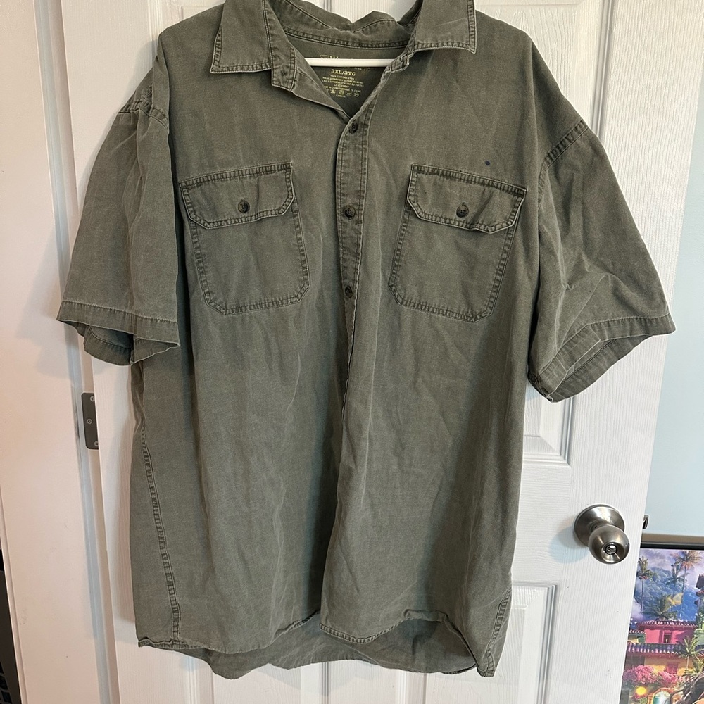 Olive Green Casual Button Down Shirt Relaxed Fit